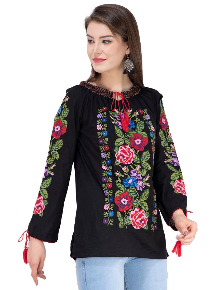 tassel tie up contrast embroidered tunic - 16764725 - Zoom Image - 2