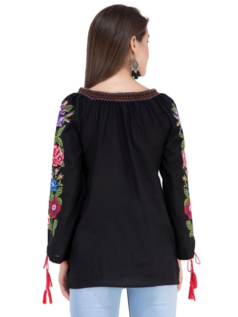 tassel tie up contrast embroidered tunic - 16764725 - Zoom Image - 3