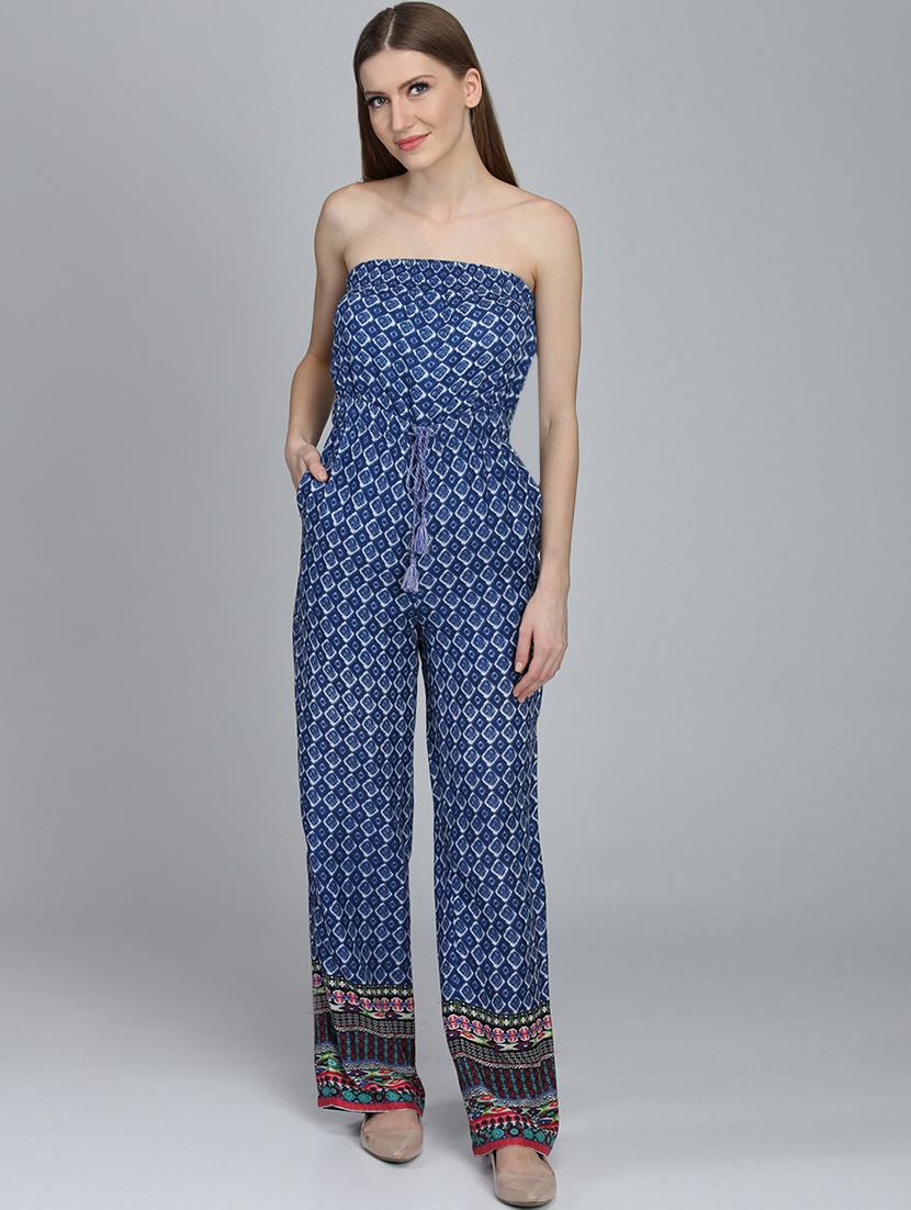 cut out detail printed tube jumpsuit