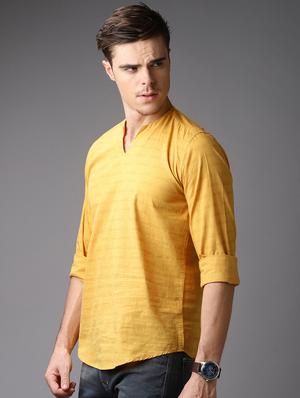 yellow striped short kurta - 16764776 - Standard Image - 2