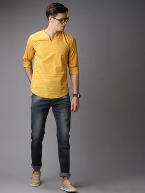 yellow striped short kurta - 16764776 - Standard Image - 4