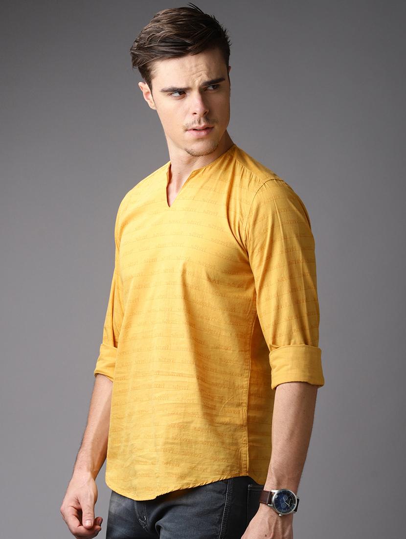 yellow striped short kurta - 16764776 - Zoom Image - 2