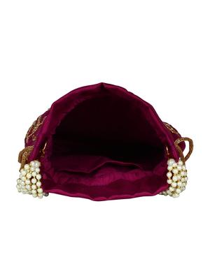 wine faux silk ethnic potli - 16765313 - Standard Image - 3