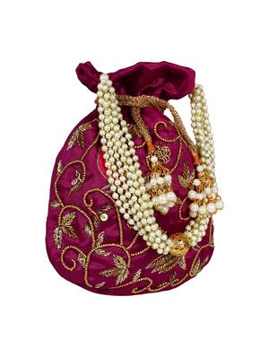 wine faux silk ethnic potli - 16765313 - Standard Image - 4