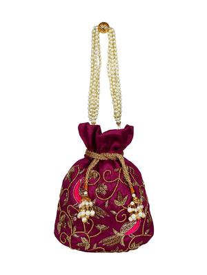 wine faux silk ethnic potli - 16765313 - Standard Image - 5