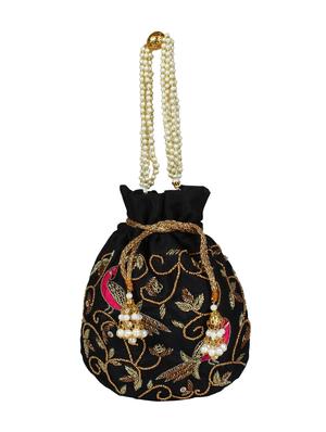 black faux silk ethnic potli - 16765314 - Standard Image - 5