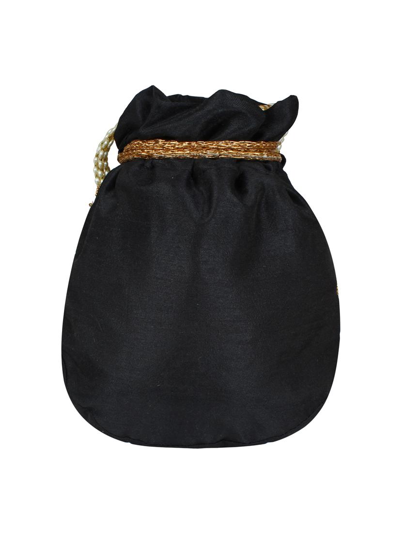 black faux silk ethnic potli - 16765314 - Zoom Image - 2