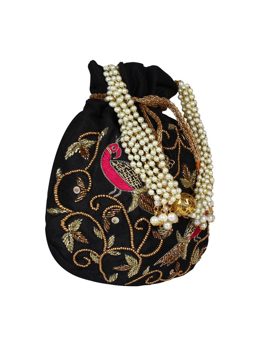 black faux silk ethnic potli - 16765314 - Zoom Image - 4