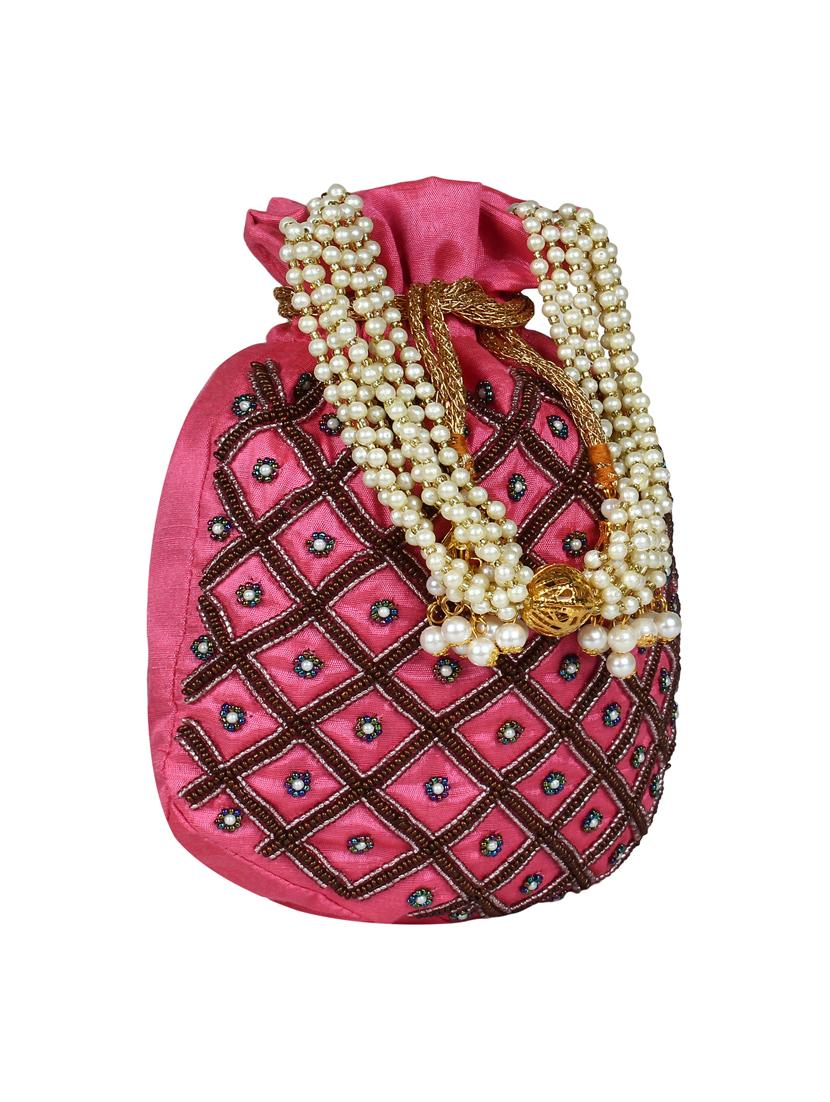 pink faux silk ethnic potli - 16765316 - Zoom Image - 4