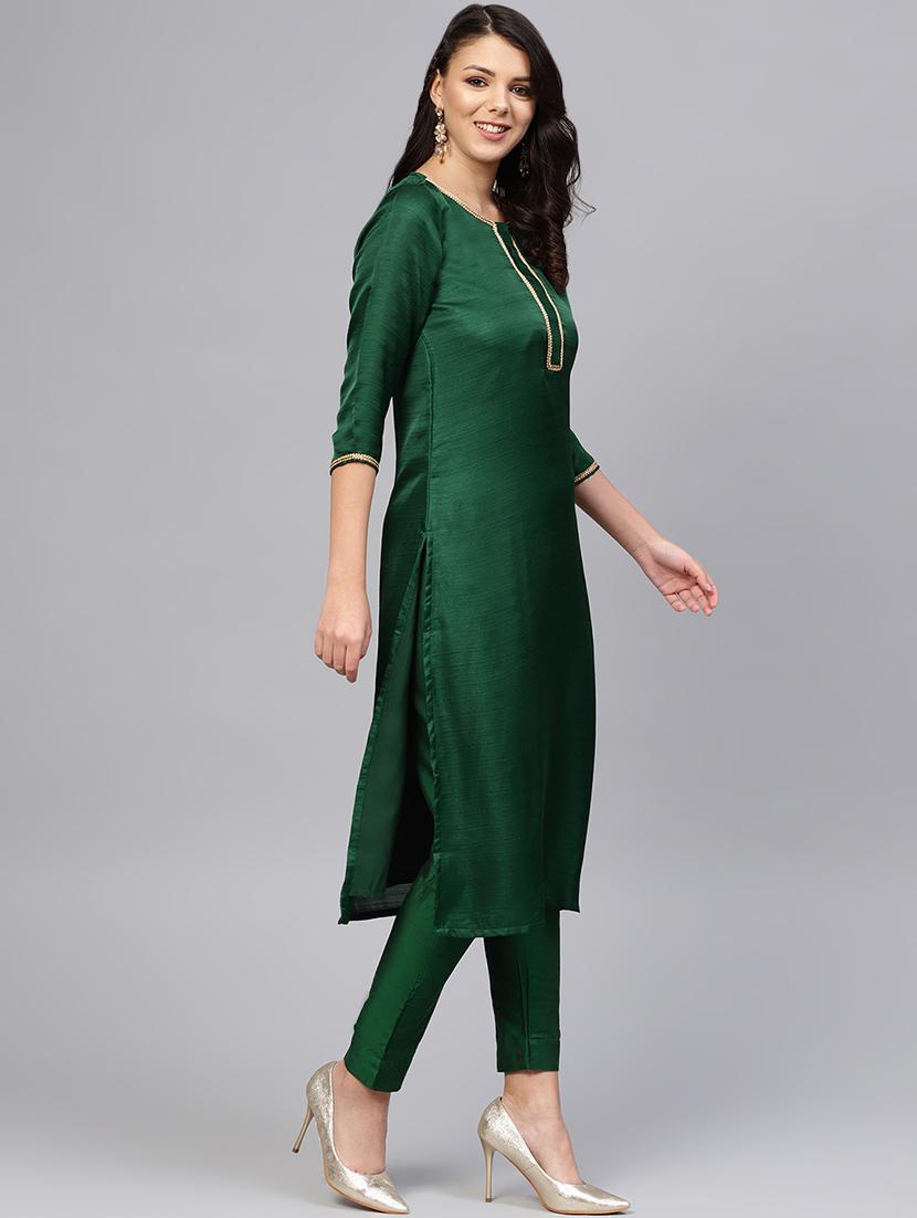 solid straight kurta pant set - 16765947 - Zoom Image - 2