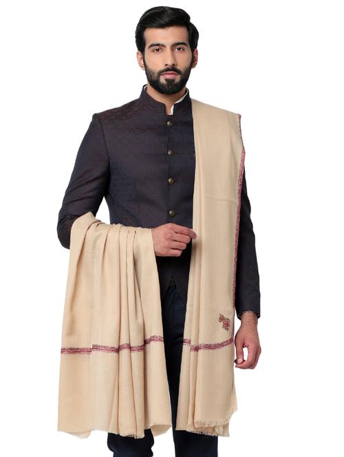 beige solid pashmina shawl - 16766186 - Standard Image - 1