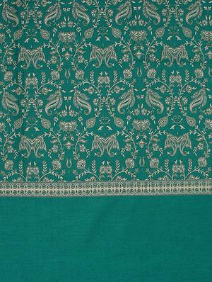 teal wool blend jamavar shawl - 16766240 - Standard Image - 2