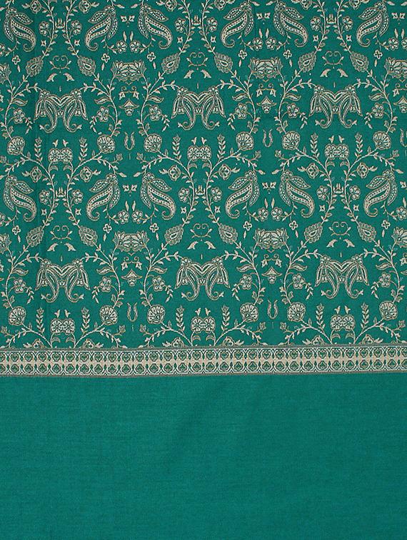 teal wool blend jamavar shawl - 16766240 - Zoom Image - 2