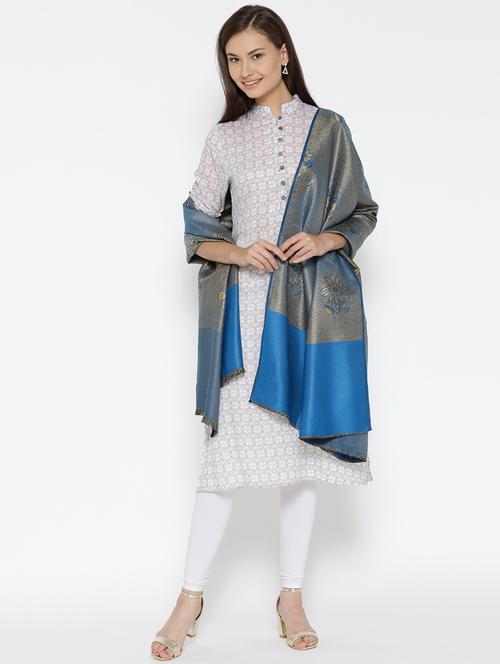 ethnic motif jamavar shawl - 16766262 - Standard Image - 1