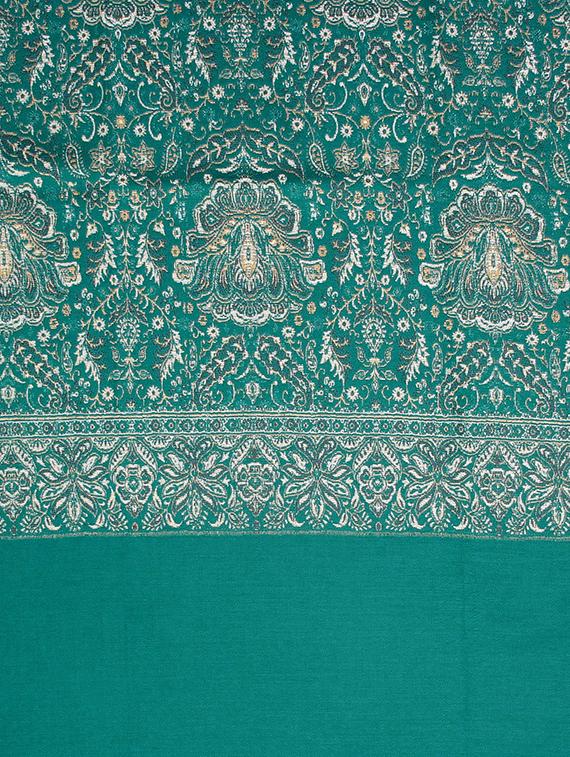 teal wool jamavar shawl - 16766273 - Zoom Image - 2