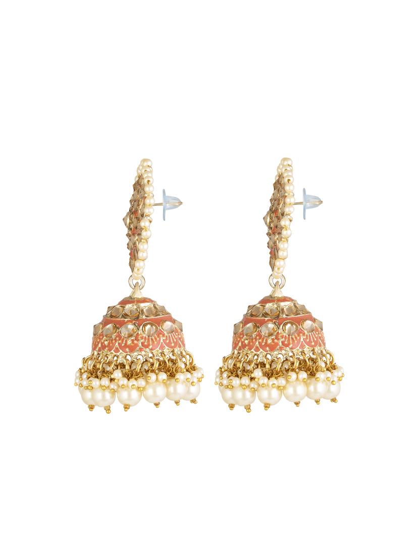 orange gold tone brass jhumka earring - 16767251 - Zoom Image - 2
