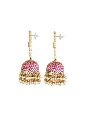 pink brass jhumka earring - 16767252 - Standard Image - 2