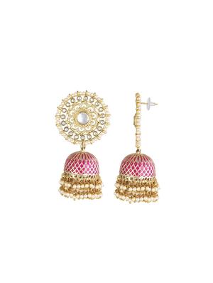pink brass jhumka earring - 16767252 - Standard Image - 3