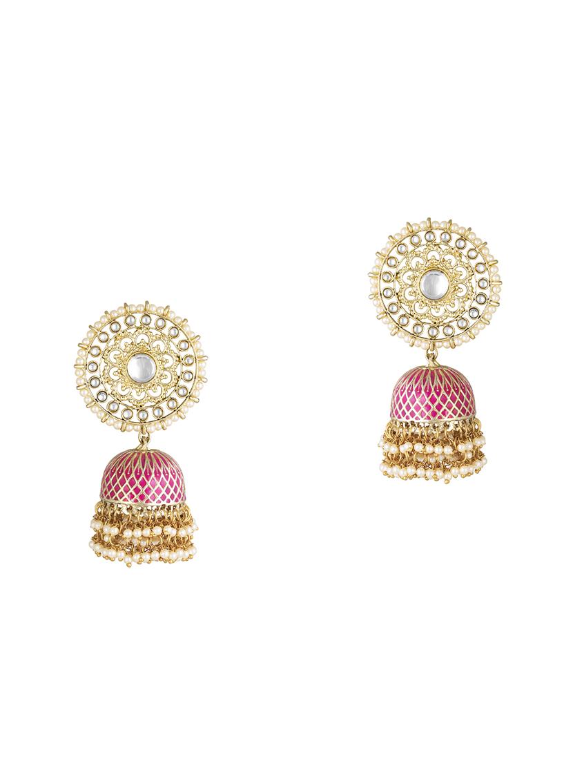 pink brass jhumka earring - 16767252 - Zoom Image - 1