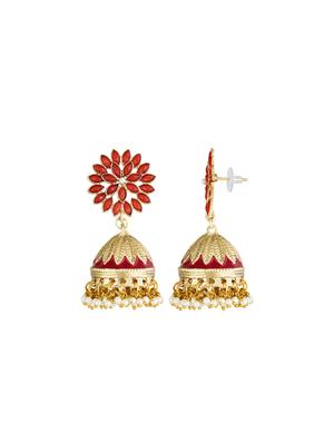 red brass jhumka earring - 16767255 - Standard Image - 2