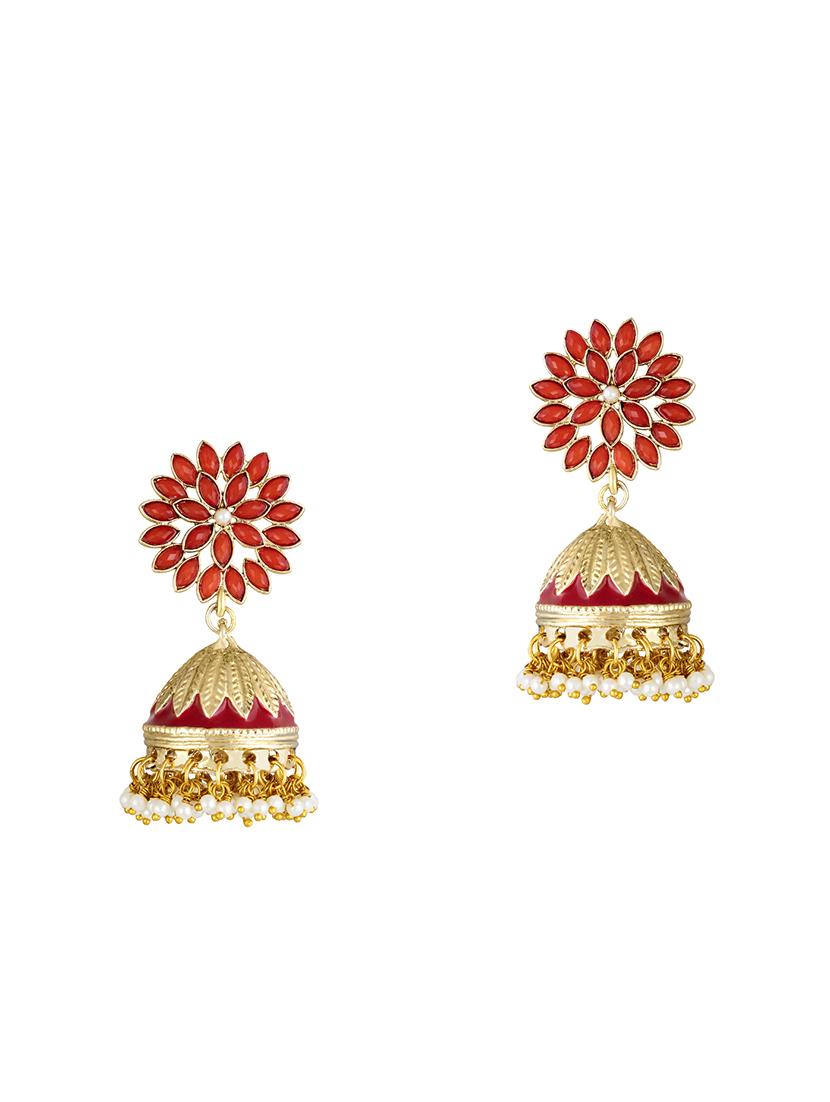 red brass jhumka earring - 16767255 - Zoom Image - 1