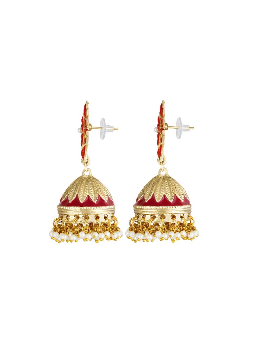 red brass jhumka earring - 16767255 - Zoom Image - 3