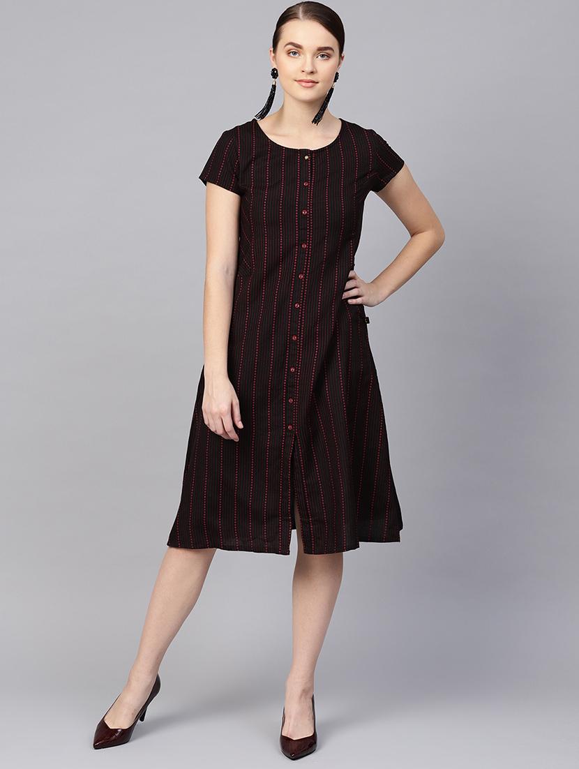 round neck striped a-line dress - 16767307 - Zoom Image - 1