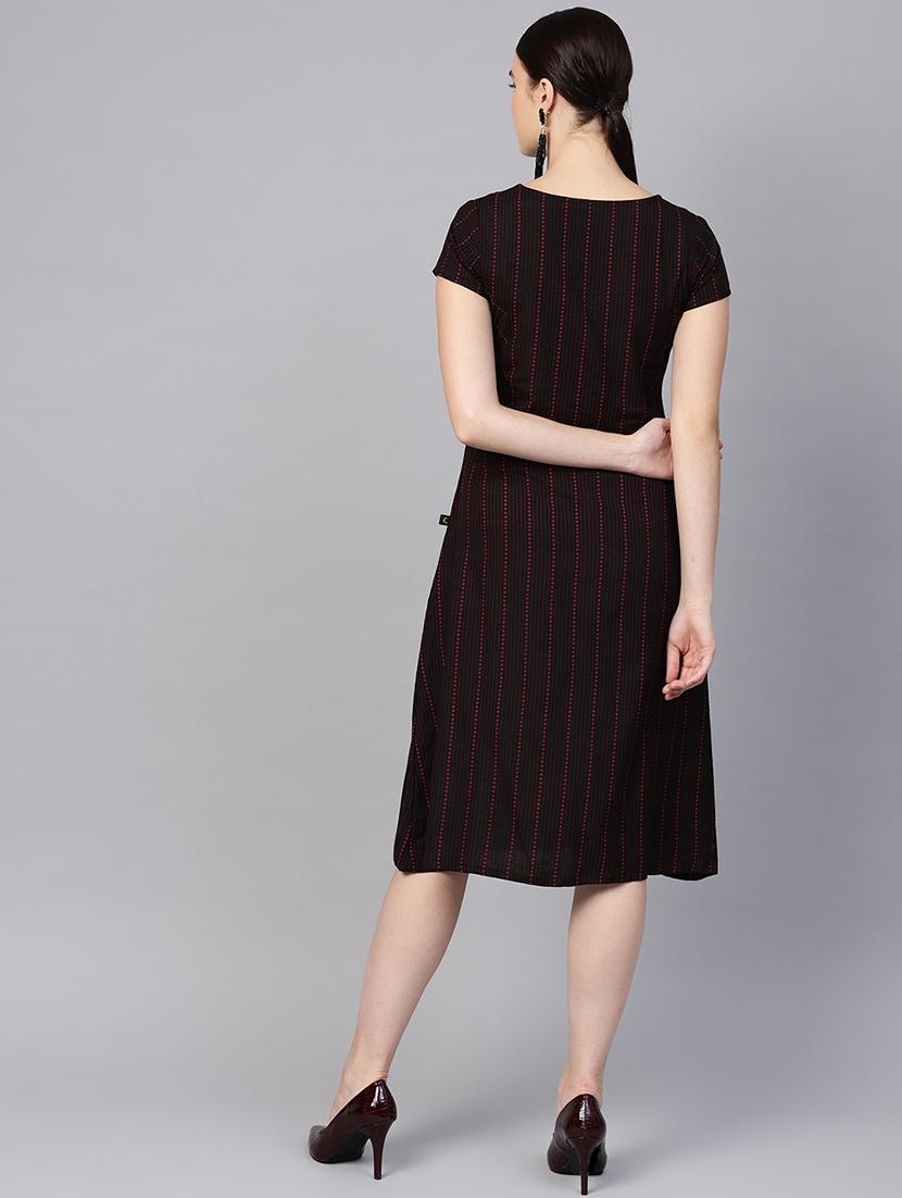 round neck striped a-line dress - 16767307 - Zoom Image - 3