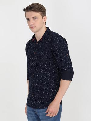 navy blue polka dot casual shirt - 16767704 - Standard Image - 2