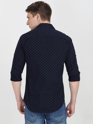 navy blue polka dot casual shirt - 16767704 - Standard Image - 3
