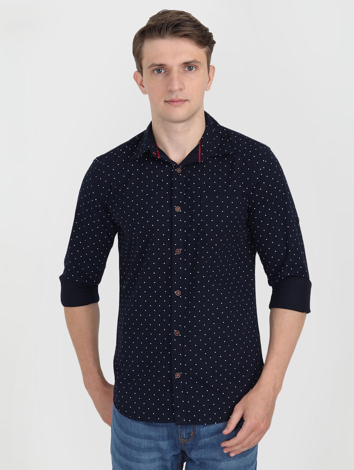 navy blue polka dot casual shirt - 16767704 - Zoom Image - 1
