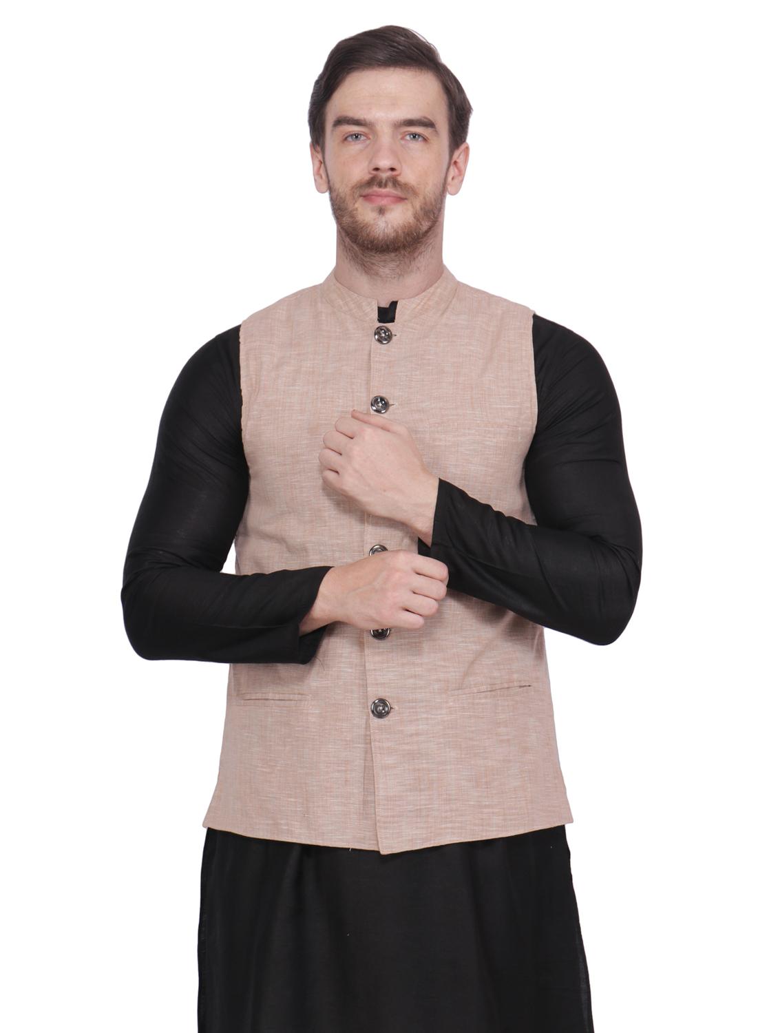 beige cotton nehru jacket - 16767785 - Zoom Image - 1