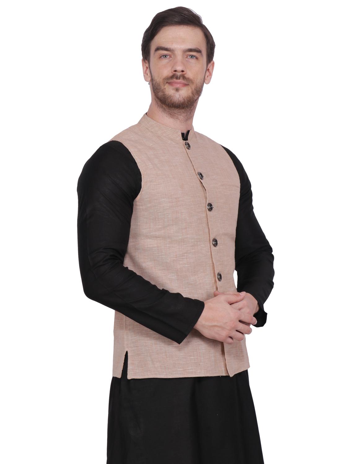 beige cotton nehru jacket - 16767785 - Zoom Image - 2