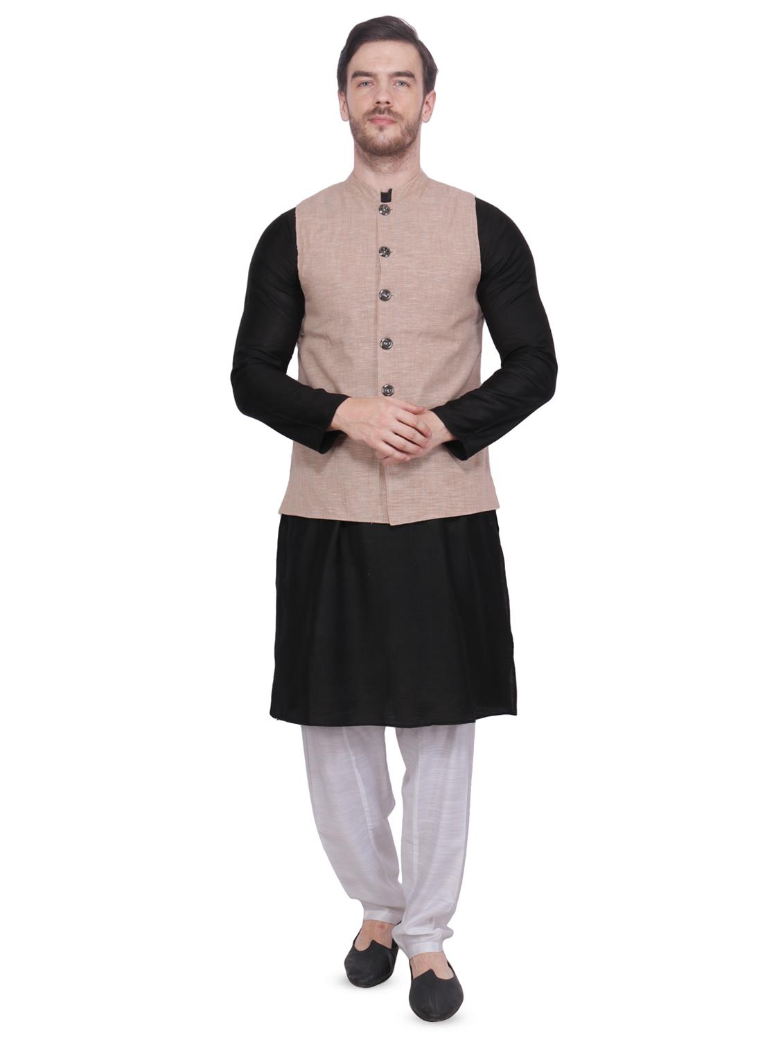 beige cotton nehru jacket - 16767785 - Zoom Image - 4