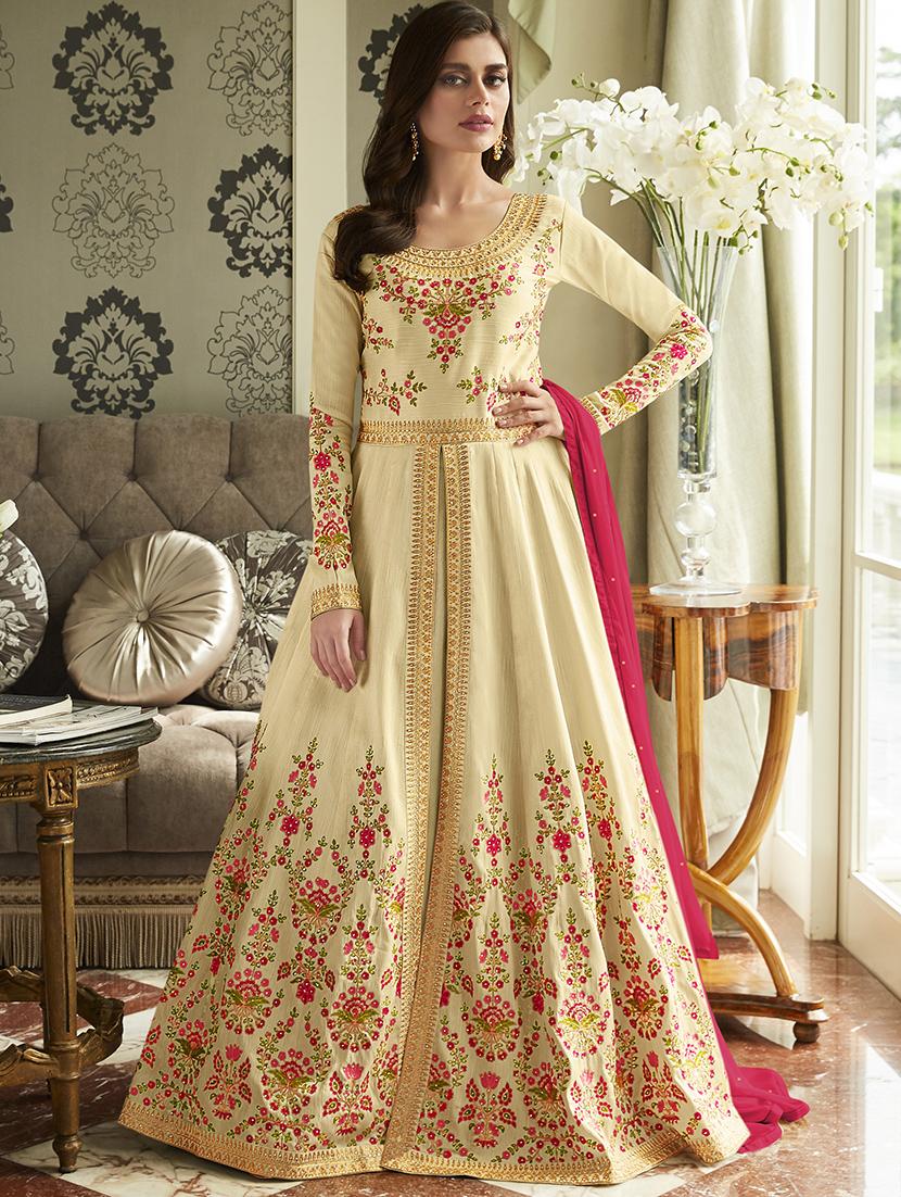 embroidered flared semi-stitched suit set - 16767829 - Zoom Image - 1
