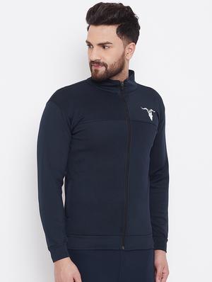 navy blue solid casual jacket - 16768081 - Standard Image - 2