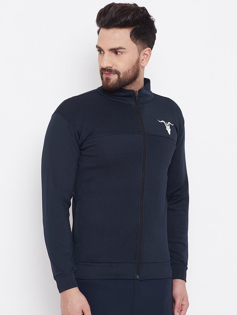 navy blue solid casual jacket - 16768081 - Zoom Image - 2