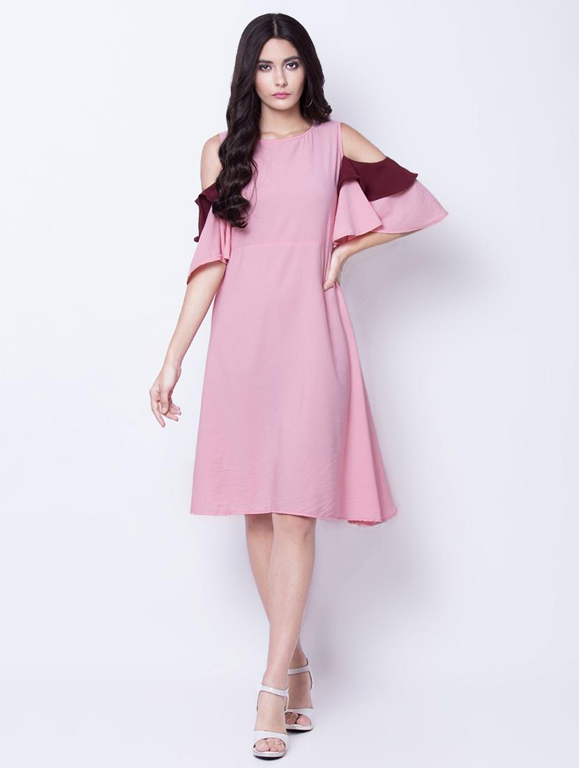 cold shoulder color block a-line dress - 16768182 - Zoom Image - 1