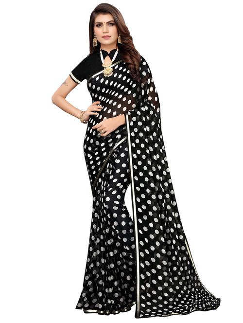 polka dot printed saree with blouse - 16768978 - Standard Image - 1