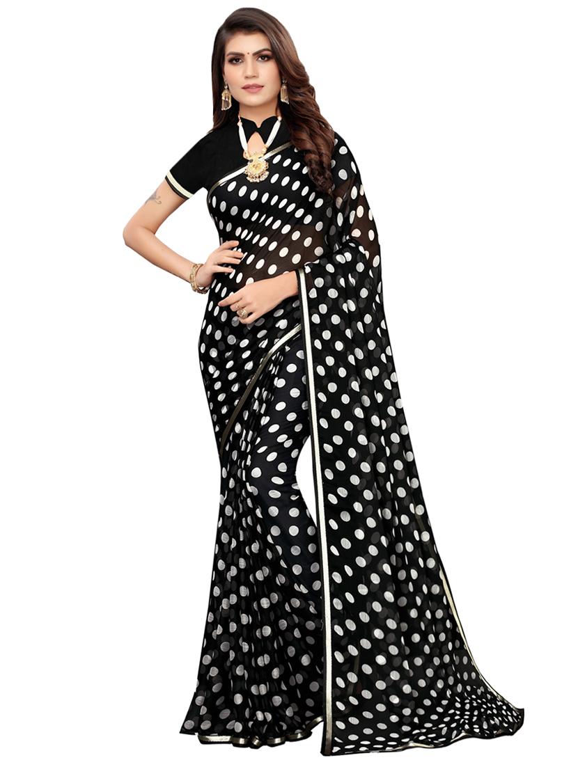 polka dot printed saree with blouse - 16768978 - Zoom Image - 1