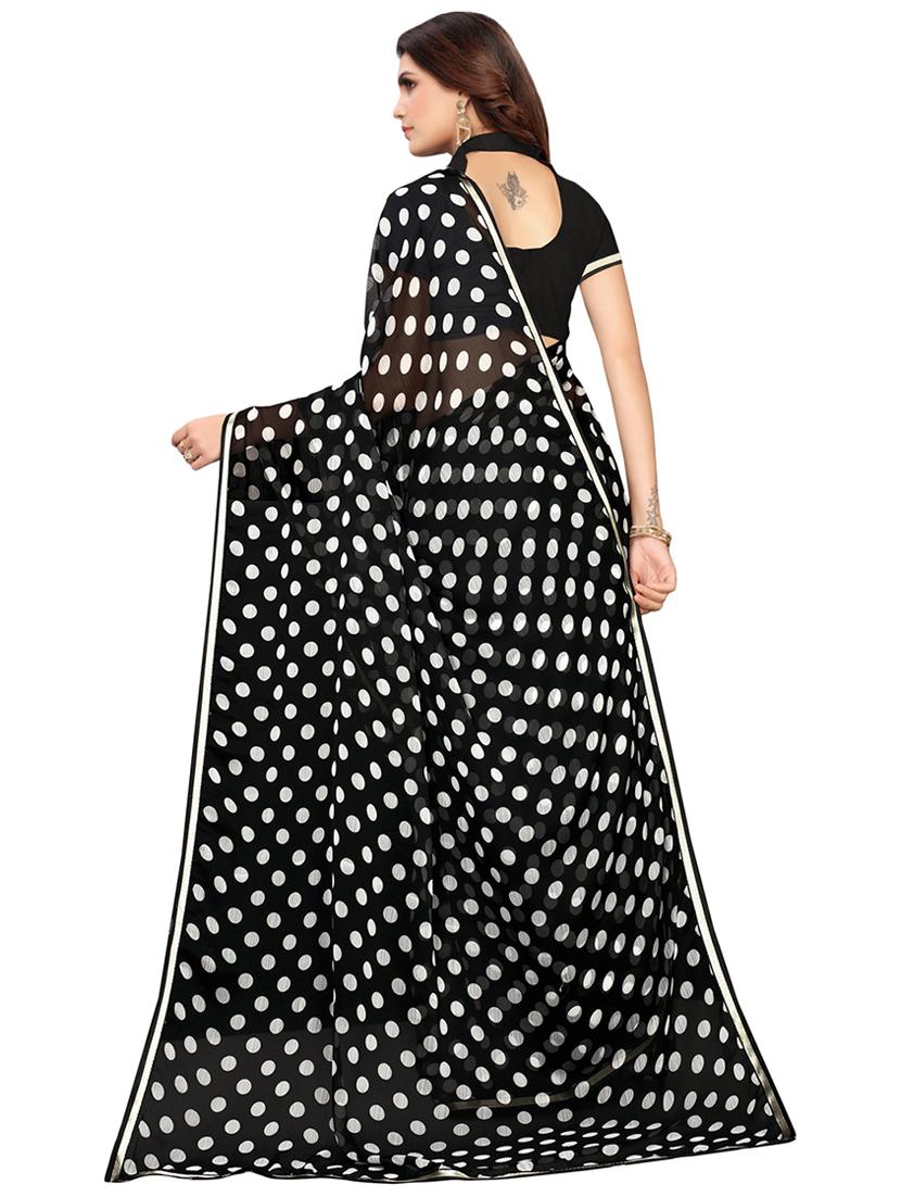 polka dot printed saree with blouse - 16768978 - Zoom Image - 2