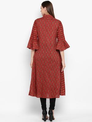bell sleeves printed kurta - 16769191 - Standard Image - 3