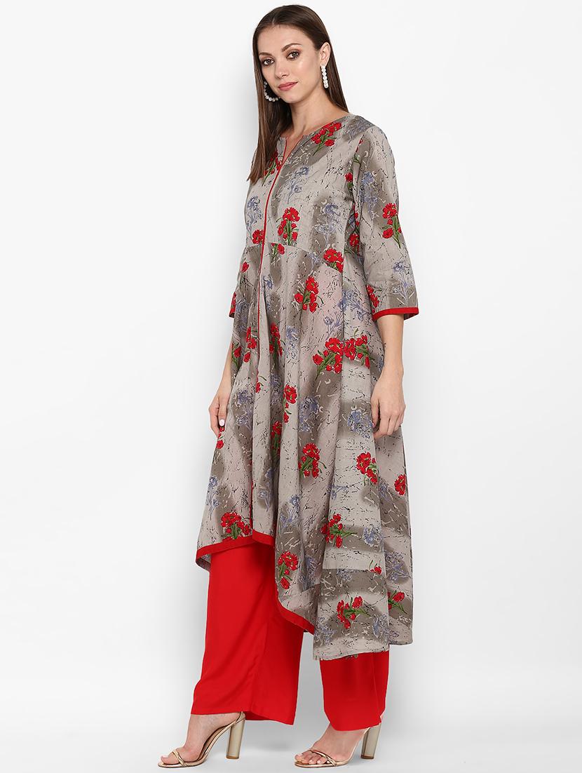 floral asymmetric kurta - 16769199 - Zoom Image - 2