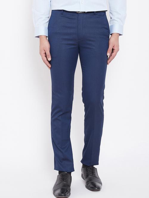 blue solid flat front formal trouser - 16769278 - Standard Image - 1