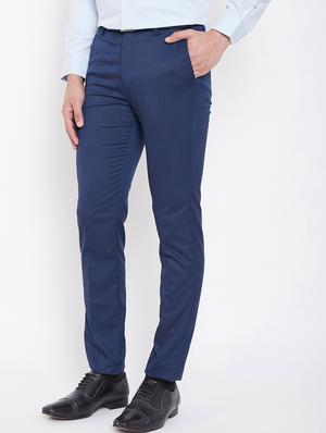 blue solid flat front formal trouser - 16769278 - Standard Image - 2