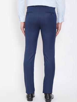 blue solid flat front formal trouser - 16769278 - Standard Image - 3