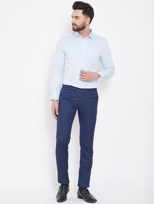 blue solid flat front formal trouser - 16769278 - Standard Image - 4