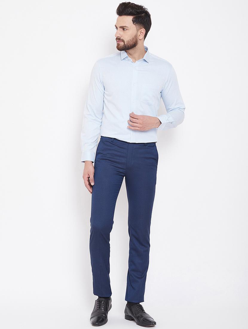 blue solid flat front formal trouser - 16769278 - Zoom Image - 4