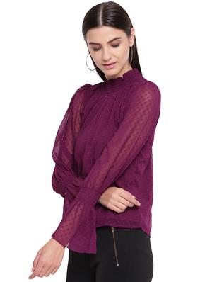 frill trim bell sleeved dobby top - 16769420 - Standard Image - 2