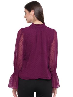 frill trim bell sleeved dobby top - 16769420 - Standard Image - 3